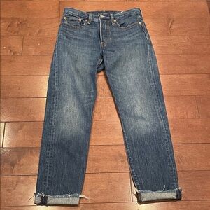 White Oak Cone Denim Levi’s Classic Straight Leg cropped Blue Jeans